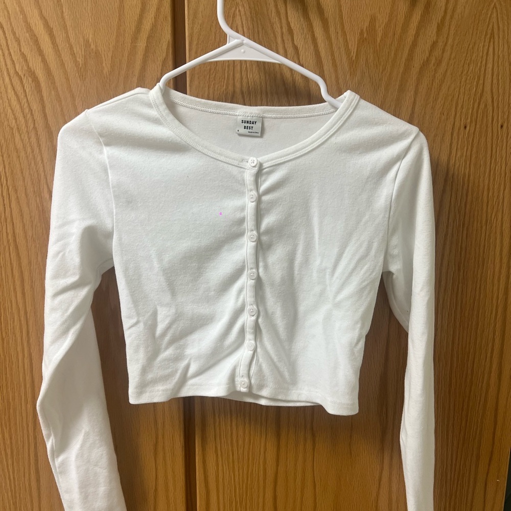 White Long Sleeve Button-Up Top